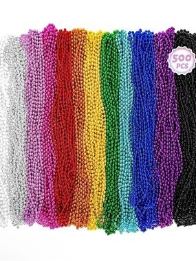 500PCS Mardi Gras Beads, 33" Bead Necklace 12 color beaded party decor DIY gift